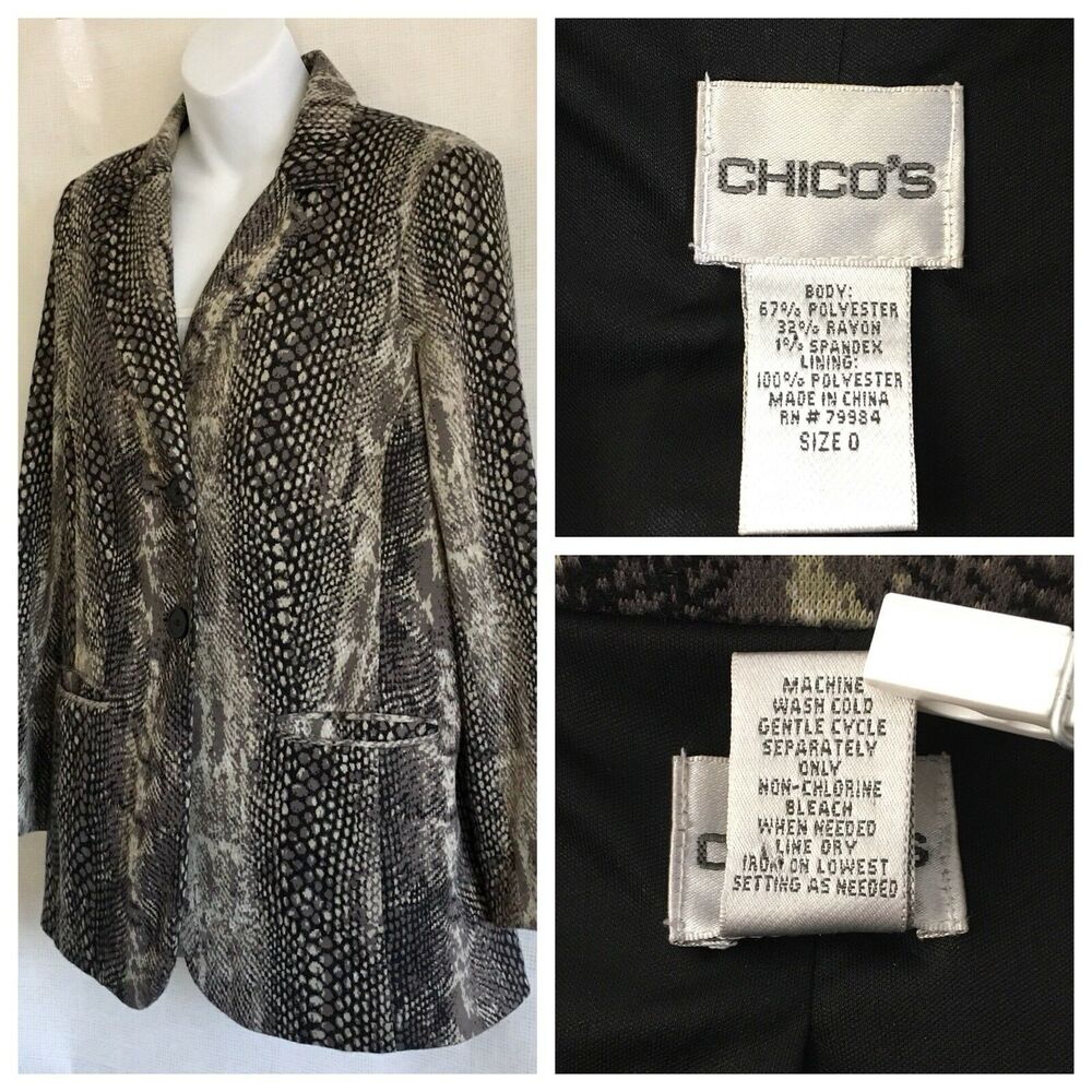 Chico's Blazer Womens Size 0 Small Stretchy Knit Python‎ Suit Jacket Lined
